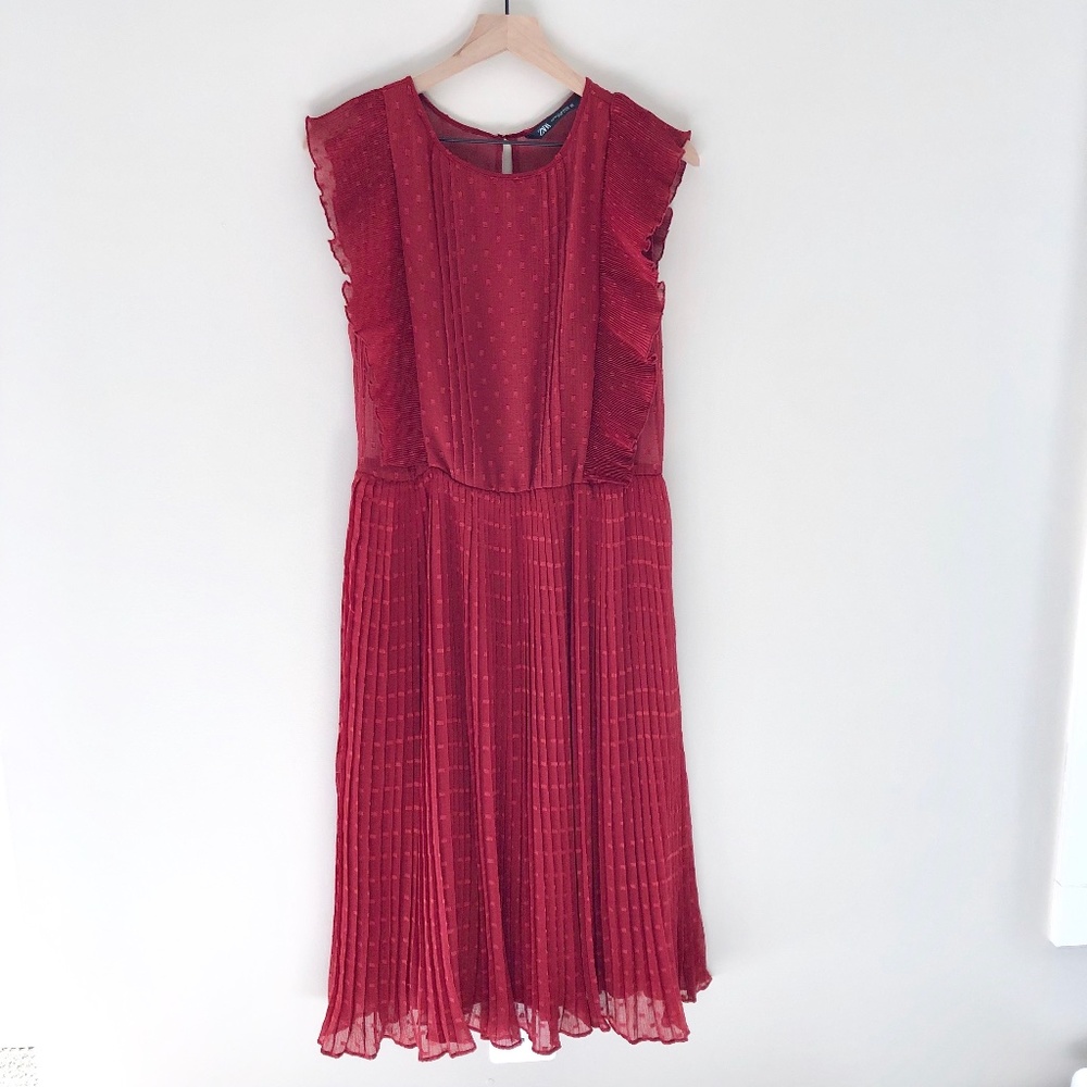 ZARA Pleated Dotted Mesh Dress